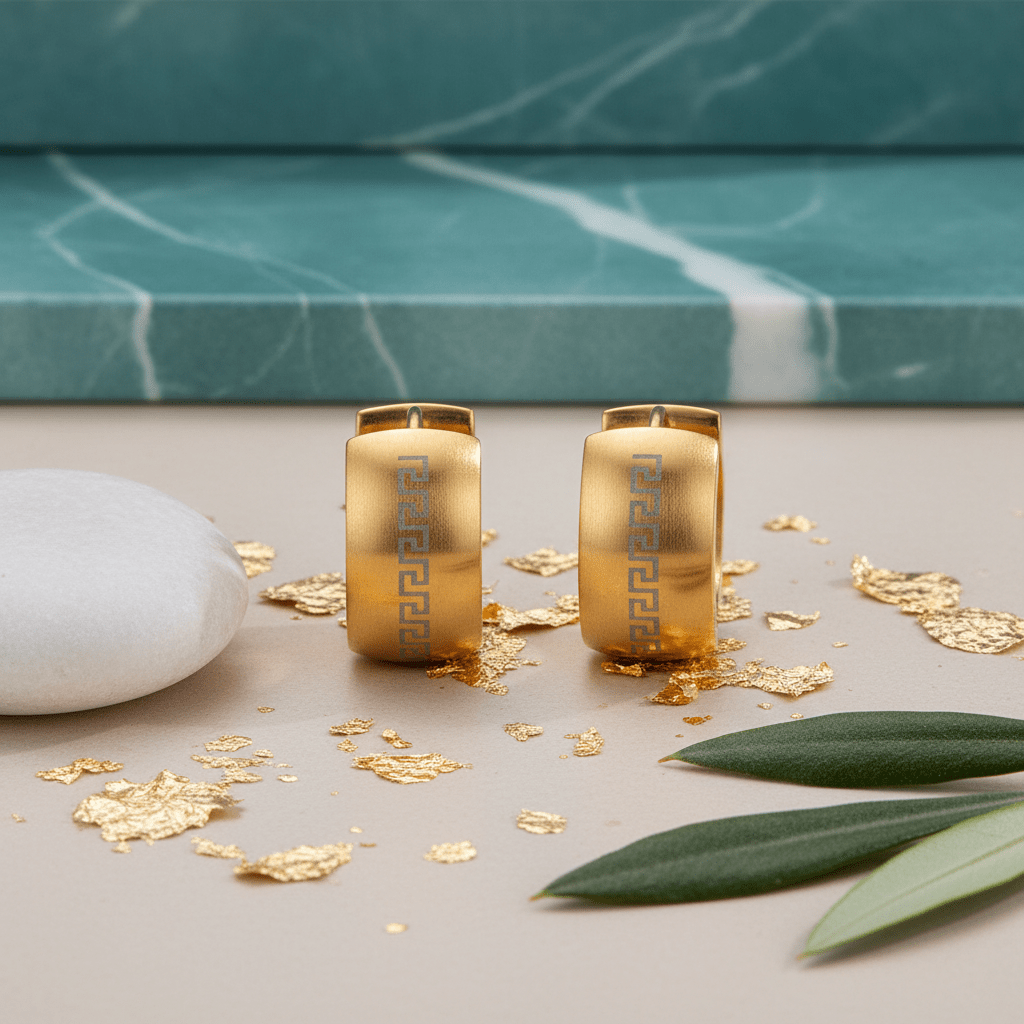 Oorringen – 20mm Grieks Symbool RVS Goudkleur Unisex - Aramat Jewels - Oorringen - cadeautip