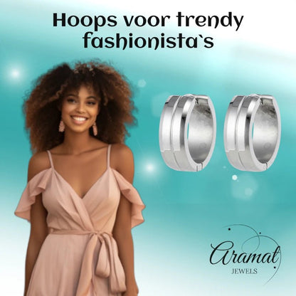 Oorringen – 20mm RVS Met Gleuf Zilverkleur Unisex - Aramat Jewels - Oorringen - cadeautip
