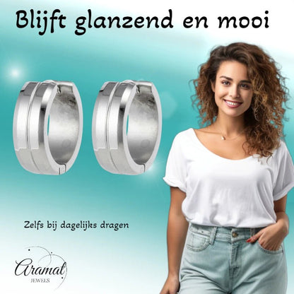 Oorringen – 20mm RVS Met Gleuf Zilverkleur Unisex - Aramat Jewels - Oorringen - cadeautip