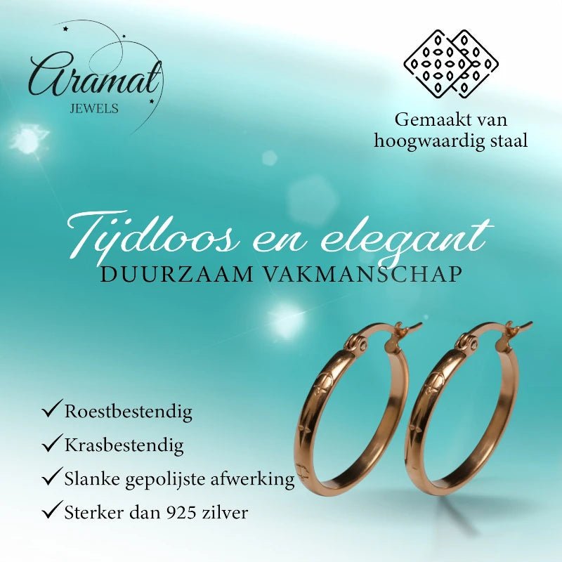 Oorringen – 25mm Creool Anker & Ster Motief RVS Roségoudkleur Dames - Aramat Jewels - Oorbellen - cadeautip