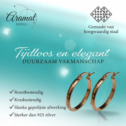 Oorringen – 25mm Creool Anker & Ster Motief RVS Roségoudkleur Dames - Aramat Jewels - Oorbellen - cadeautip