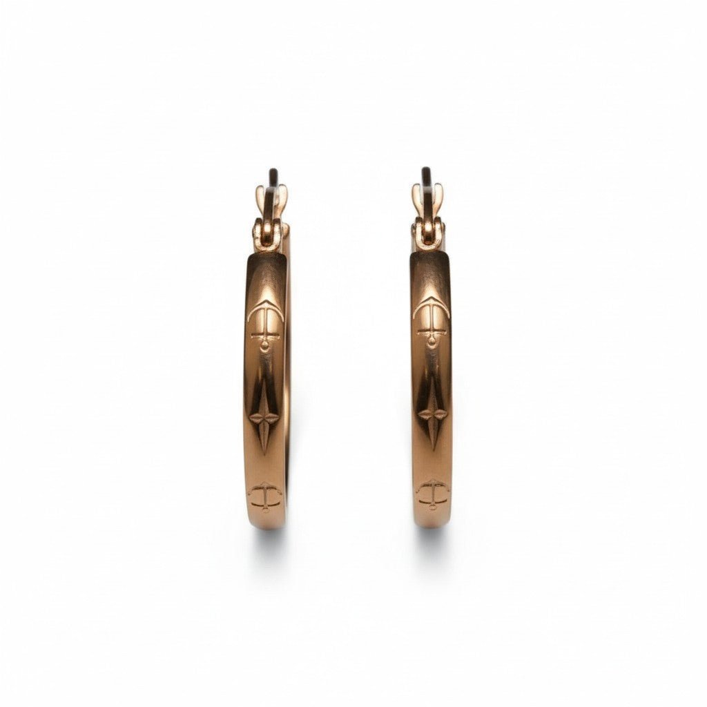 Oorringen – 25mm Creool Anker & Ster Motief RVS Roségoudkleur Dames - Aramat Jewels - Oorbellen - cadeautip