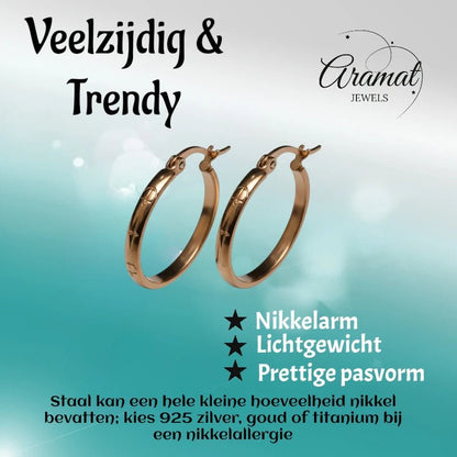 Oorringen – 25mm Creool Anker & Ster Motief RVS Roségoudkleur Dames - Aramat Jewels - Oorbellen - cadeautip