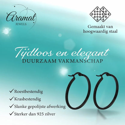 Oorringen – 25mm Creool Puntjes Patroon RVS Zwart Dames - Aramat Jewels - Oorringen - cadeautip