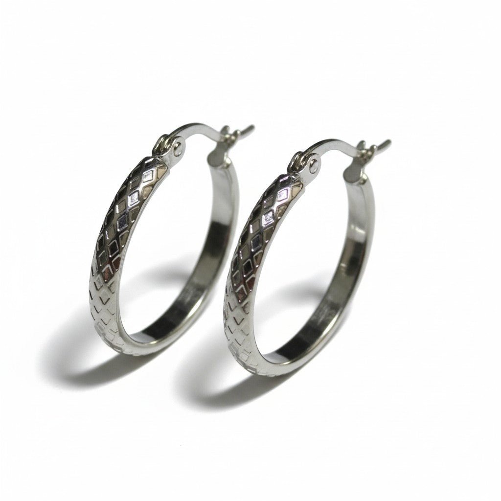 Oorringen – 25mm Creool Ruitjes Patroon RVS Zilverkleur Dames - Aramat Jewels - Oorringen - cadeautip