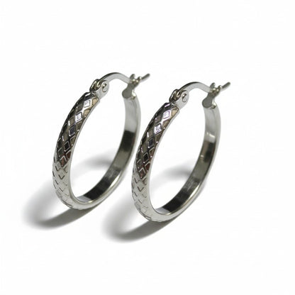 Oorringen – 25mm Creool Ruitjes Patroon RVS Zilverkleur Dames - Aramat Jewels - Oorringen - cadeautip