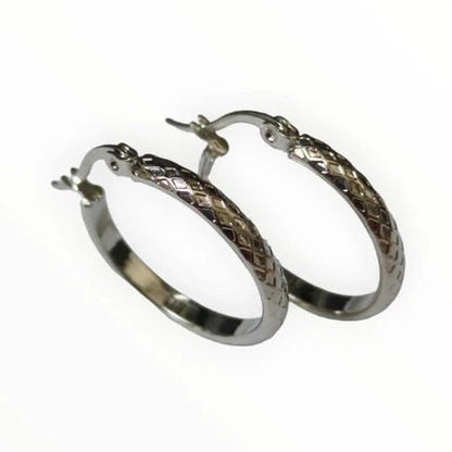 Oorringen – 25mm Creool Ruitjes Patroon RVS Zilverkleur Dames - Aramat Jewels - Oorringen - cadeautip