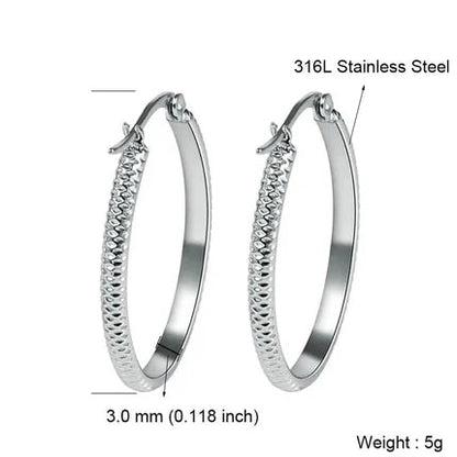 Oorringen – 30mm Creool Puntjes Patroon RVS Zilverkleur Dames - Aramat Jewels - Oorringen - cadeautip