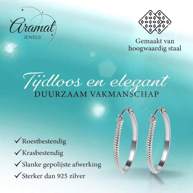 Oorringen – 30mm Creool Puntjes Patroon RVS Zilverkleur Dames - Aramat Jewels - Oorringen - cadeautip