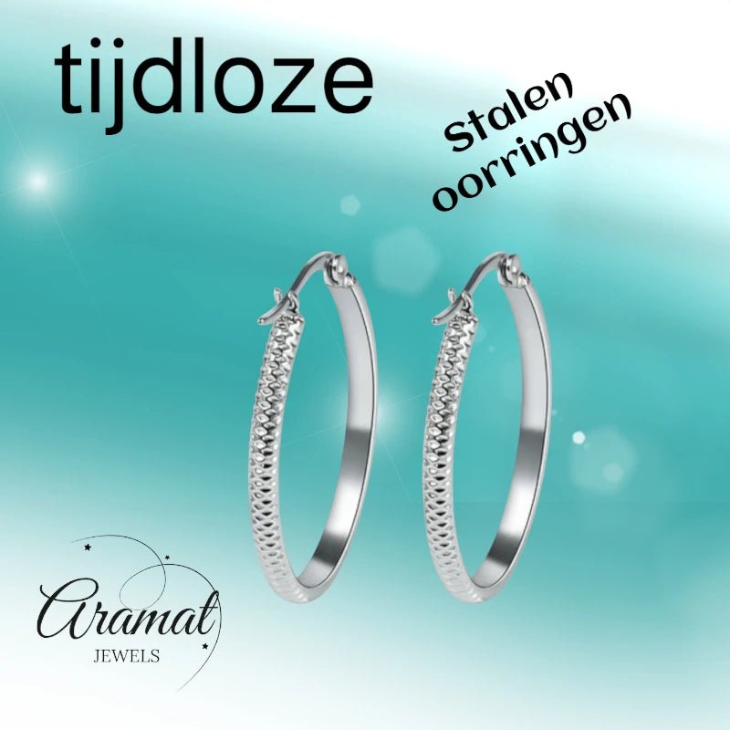 Oorringen – 30mm Creool Puntjes Patroon RVS Zilverkleur Dames - Aramat Jewels - Oorringen - cadeautip
