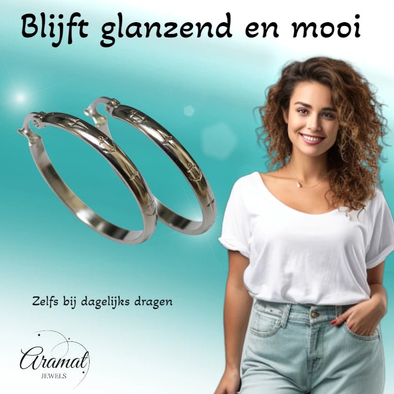 Oorringen – 35mm Creool Anker Motief RVS Zilverkleur Dames - Aramat Jewels - Oorringen - cadeautip