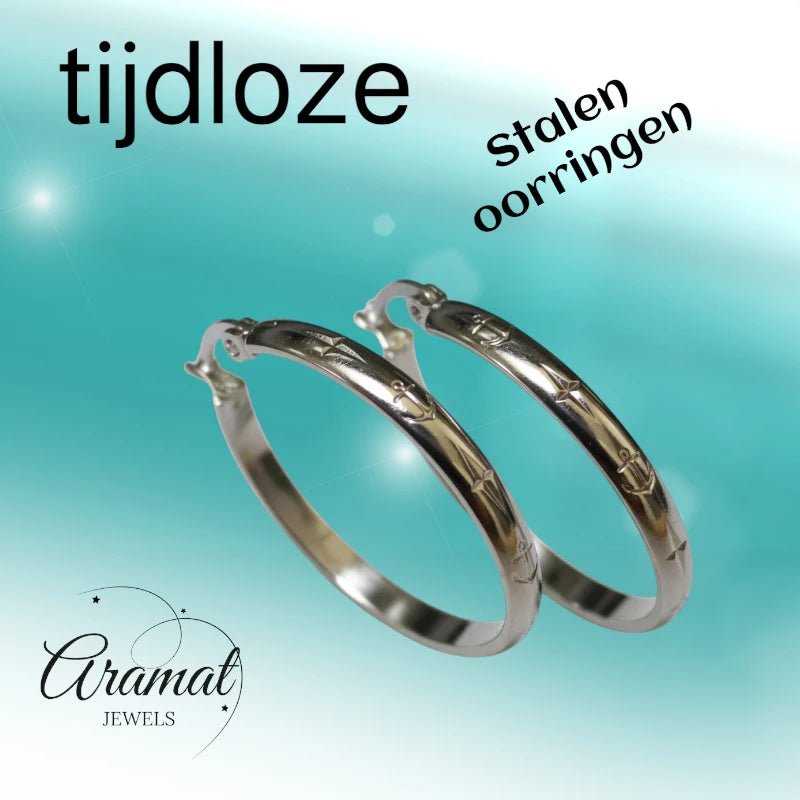 Oorringen – 35mm Creool Anker Motief RVS Zilverkleur Dames - Aramat Jewels - Oorringen - cadeautip