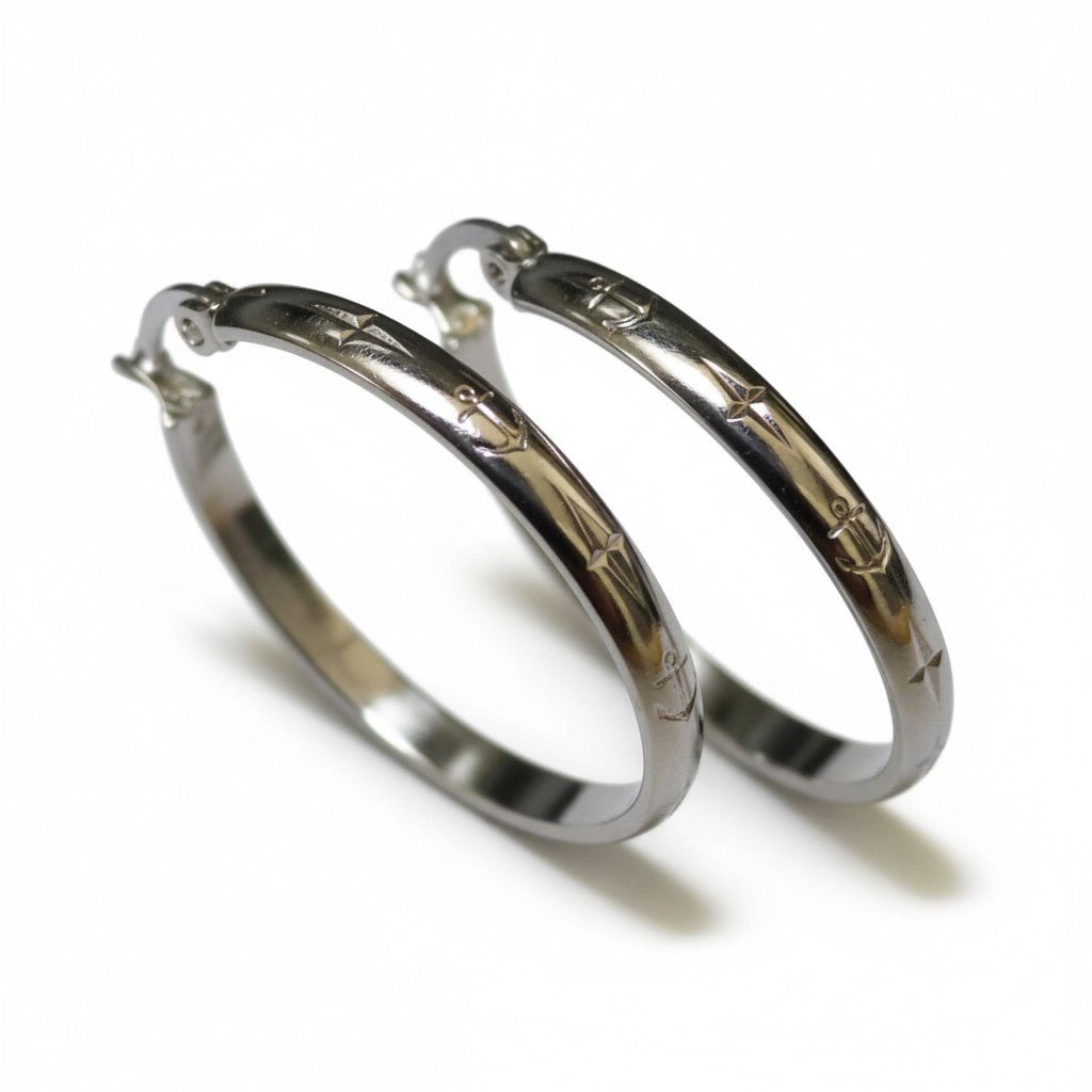 Oorringen – 35mm Creool Anker Motief RVS Zilverkleur Dames - Aramat Jewels - Oorringen - cadeautip