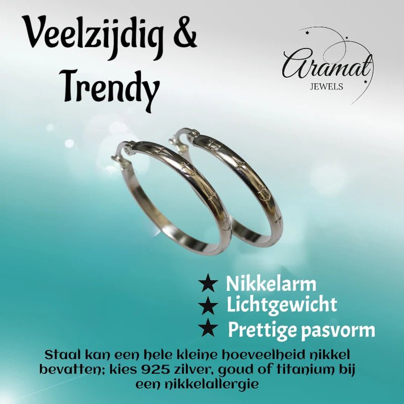 Oorringen – 35mm Creool Anker Motief RVS Zilverkleur Dames - Aramat Jewels - Oorringen - cadeautip