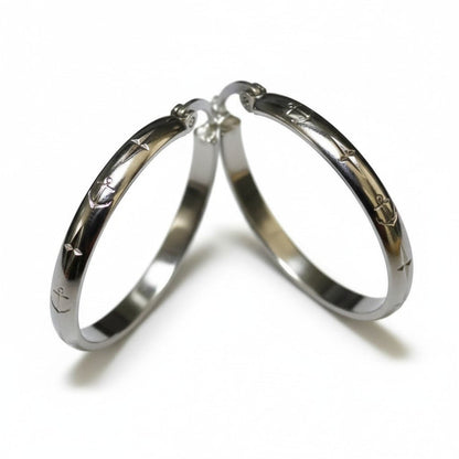 Oorringen – 35mm Creool Anker Motief RVS Zilverkleur Dames - Aramat Jewels - Oorringen - cadeautip