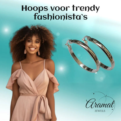 Oorringen – 35mm Creool Anker Motief RVS Zilverkleur Dames - Aramat Jewels - Oorringen - cadeautip