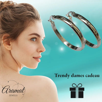 Oorringen – 35mm Creool Anker Motief RVS Zilverkleur Dames - Aramat Jewels - Oorringen - cadeautip
