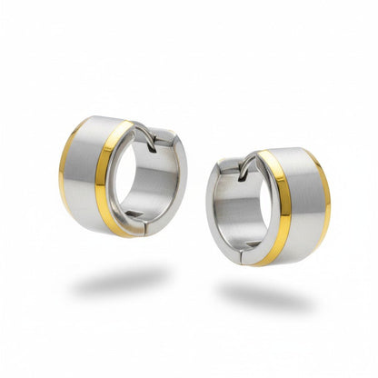 Oorringen – Bicolor RVS met Brede Zilverkleurige Streep (13mm) - Aramat Jewels - Oorringen - cadeautip