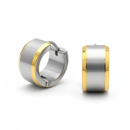 Oorringen – Bicolor RVS met Brede Zilverkleurige Streep (13mm) - Aramat Jewels - Oorringen - cadeautip
