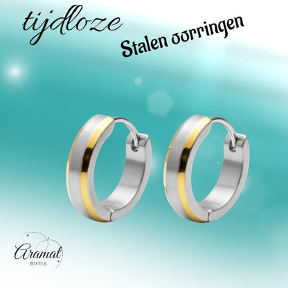 Oorringen – Bicolor RVS met Goudaccent (16mm) - Aramat Jewels - Oorringen - cadeautip