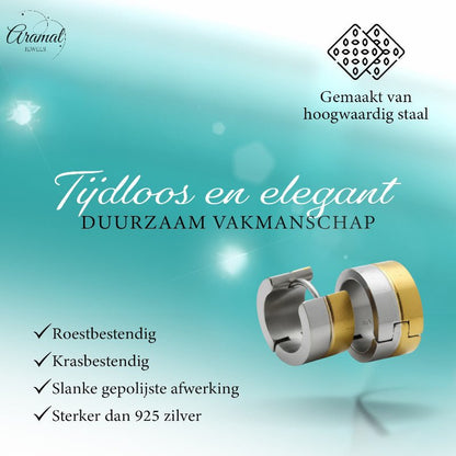 Oorringen – Bicolor RVS met Goudkleurige & Zilverkleurige Strepen (13mm) - Aramat Jewels - Oorringen - cadeautip