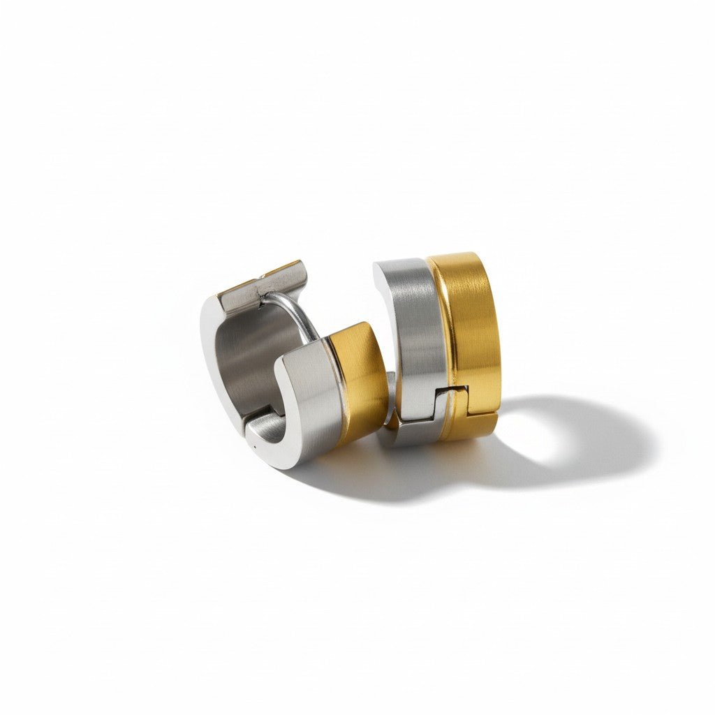 Oorringen – Bicolor RVS met Goudkleurige & Zilverkleurige Strepen (13mm) - Aramat Jewels - Oorringen - cadeautip