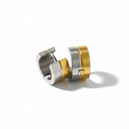 Oorringen – Bicolor RVS met Goudkleurige & Zilverkleurige Strepen (13mm) - Aramat Jewels - Oorringen - cadeautip