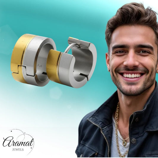 Oorringen – Bicolor RVS met Goudkleurige & Zilverkleurige Strepen (13mm) - Aramat Jewels - Oorringen - cadeautip