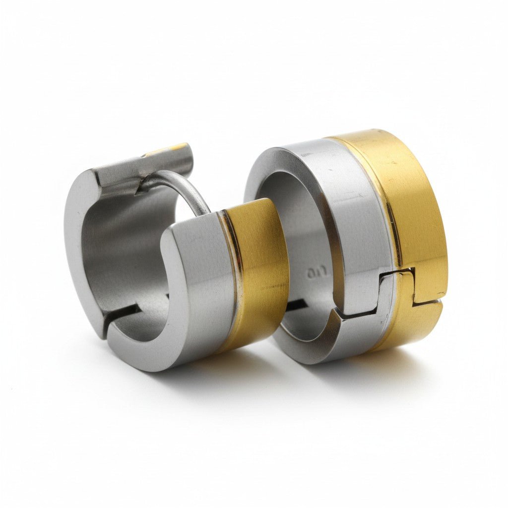 Oorringen – Bicolor RVS met Goudkleurige & Zilverkleurige Strepen (13mm) - Aramat Jewels - Oorringen - cadeautip