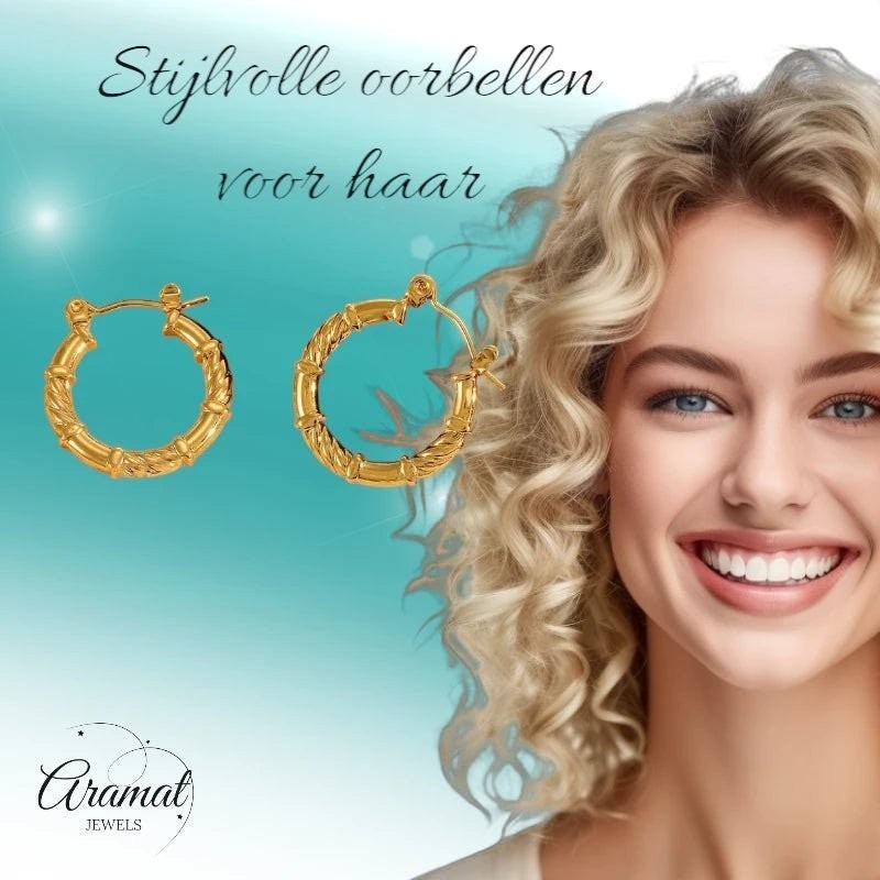 oorringen - gedraaid - glad - goudkleurig - 22mm - oor6404 - 840145 - Oorringen kopen# - 22mm - alles - cadeau