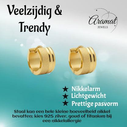 Oorringen – Goudkleurig RVS Sandblasted & Glanzende Strepen (13x7mm) - Aramat Jewels - Oorringen - cadeautip
