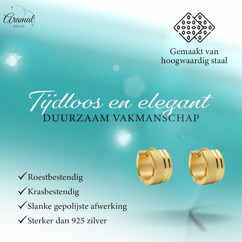 Oorringen – Goudkleurig RVS Sandblasted & Glanzende Strepen (13x7mm) - Aramat Jewels - Oorringen - cadeautip
