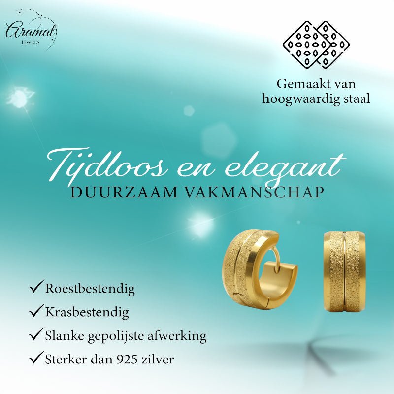 Oorringen – Goudkleurig Staal Sandblasted Strepen (13x7mm) - Aramat Jewels - Oorringen - cadeautip