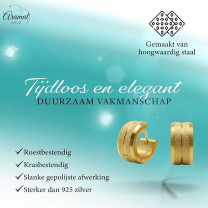 Oorringen – Goudkleurig Staal Sandblasted Strepen (13x7mm) - Aramat Jewels - Oorringen - cadeautip