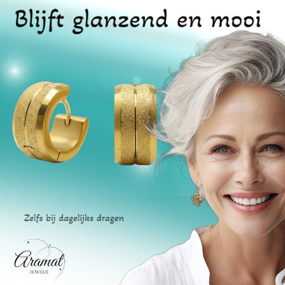 Oorringen – Goudkleurig Staal Sandblasted Strepen (13x7mm) - Aramat Jewels - Oorringen - cadeautip