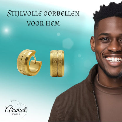 Oorringen – Goudkleurig Staal Sandblasted Strepen (13x7mm) - Aramat Jewels - Oorringen - cadeautip