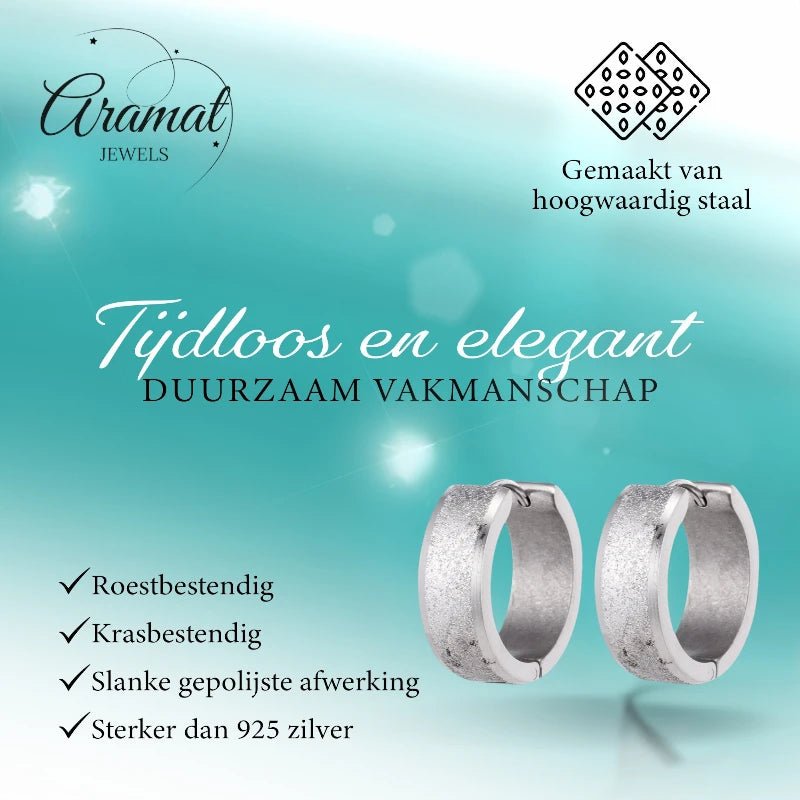 Oorringen – Huggie RVS 20mm Sandblasted Zilverkleur - Aramat Jewels - Oorringen - cadeautip
