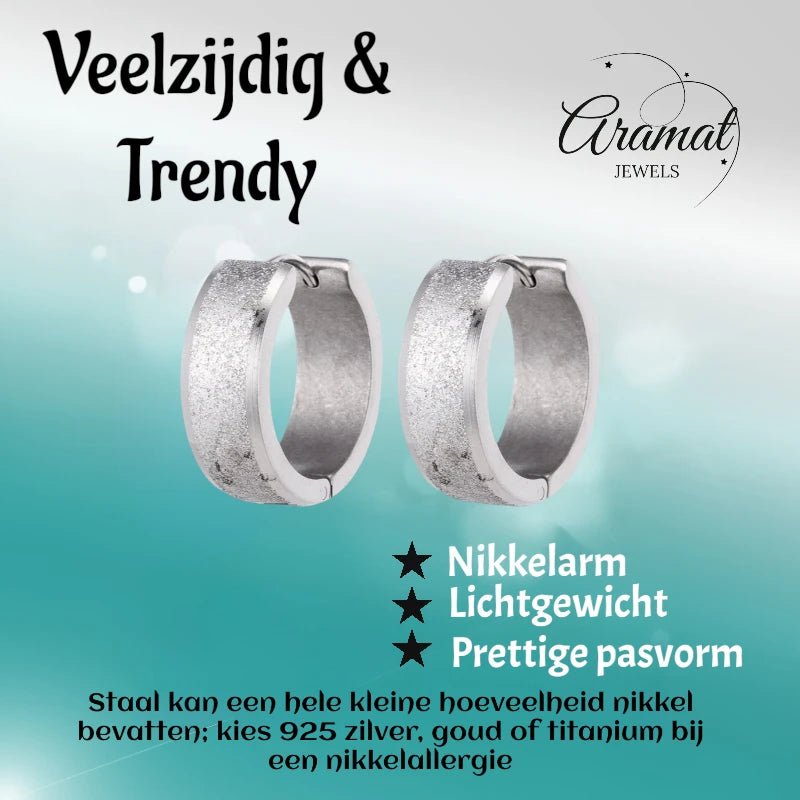 Oorringen – Huggie RVS 20mm Sandblasted Zilverkleur - Aramat Jewels - Oorringen - cadeautip