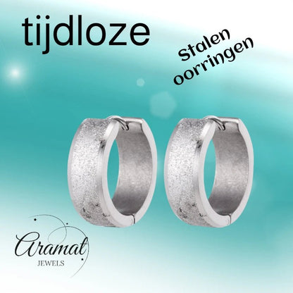 Oorringen – Huggie RVS 20mm Sandblasted Zilverkleur - Aramat Jewels - Oorringen - cadeautip
