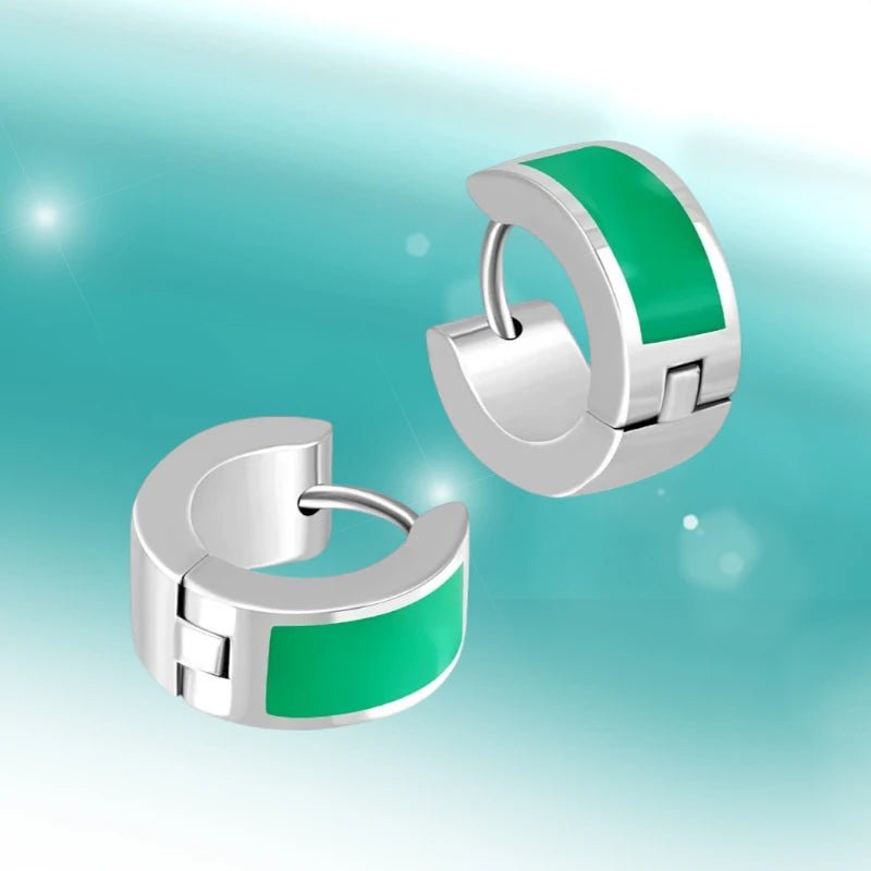 Oorringen kind – Staal Emaille Streep Groen Zilverkleur (10mm) - Aramat Jewels - Oorringen - cadeautip
