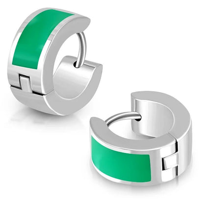 Oorringen kind – Staal Emaille Streep Groen Zilverkleur (10mm) - Aramat Jewels - Oorringen - cadeautip