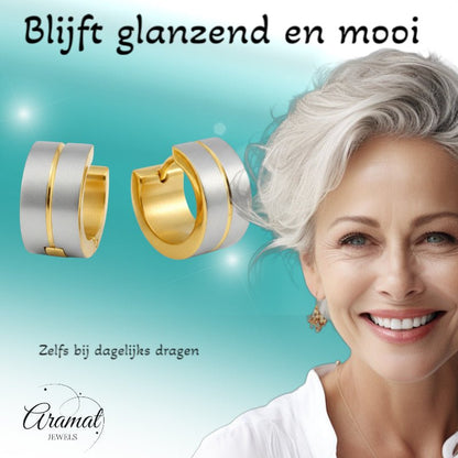 Oorringen – Mat Bicolor RVS Zilver/Goud (13x7mm) - Aramat Jewels - Oorringen - cadeautip