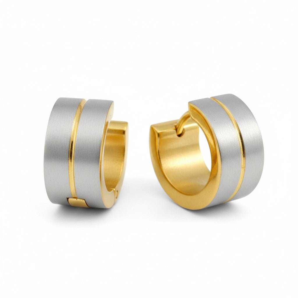 Oorringen – Mat Bicolor RVS Zilver/Goud (13x7mm) - Aramat Jewels - Oorringen - cadeautip