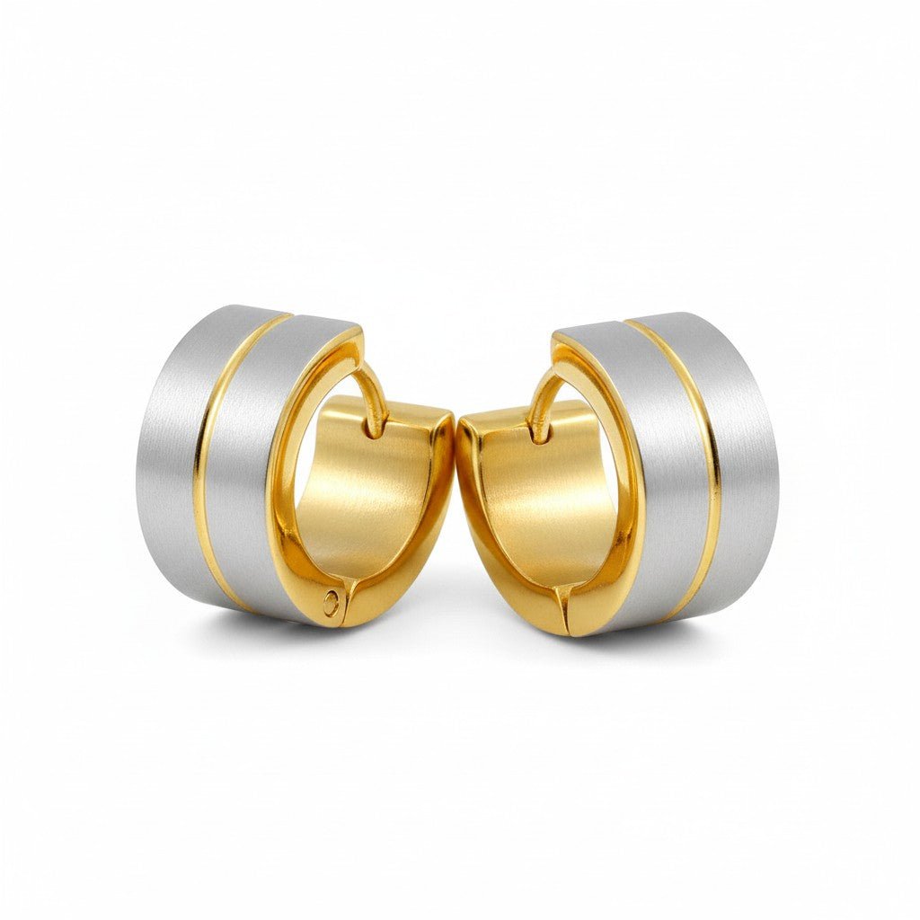Oorringen – Mat Bicolor RVS Zilver/Goud (13x7mm) - Aramat Jewels - Oorringen - cadeautip