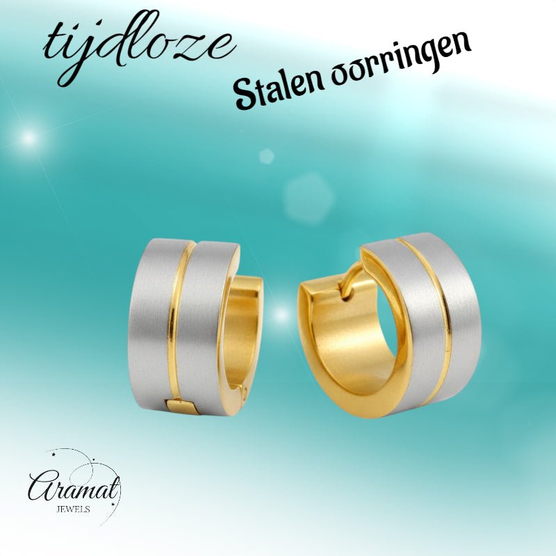 Oorringen – Mat Bicolor RVS Zilver/Goud (13x7mm) - Aramat Jewels - Oorringen - cadeautip