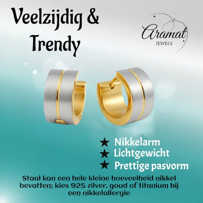 Oorringen – Mat Bicolor RVS Zilver/Goud (13x7mm) - Aramat Jewels - Oorringen - cadeautip