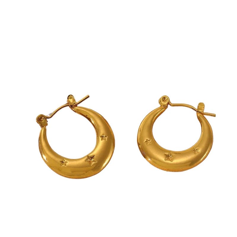 Oorringen met sterren - goudkleurig - rvs - 22x20mm - oor6403 - 789977 - Oorringen kopen# - 22mm - alles - cadeau