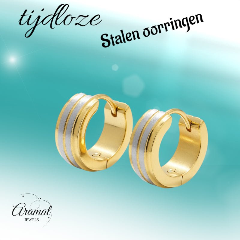 Oorringen – RVS Bicolor Mat Zilver/Goud (13x5mm) - Aramat Jewels - Oorringen - cadeautip