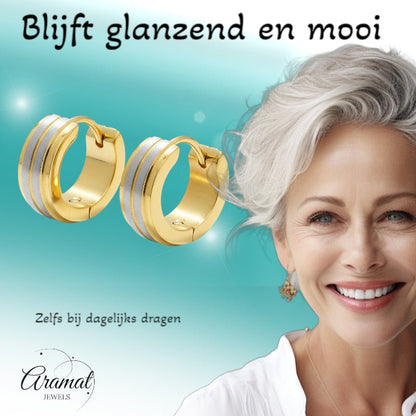 Oorringen – RVS Bicolor Mat Zilver/Goud (13x5mm) - Aramat Jewels - Oorringen - cadeautip