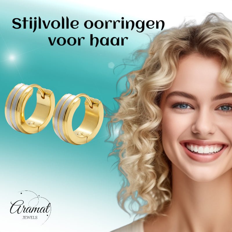 Oorringen – RVS Bicolor Mat Zilver/Goud (13x5mm) - Aramat Jewels - Oorringen - cadeautip